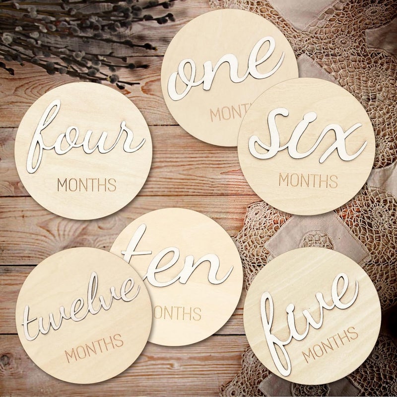 ITDYB Baby Monthly Milestone Marker Discs - Wooden 3D Double-Sided Baby Announcement Sign, Gender Neutral Announcement Cards for Newborn Boys and Girls 1-12 Months Photography Props - Image 1